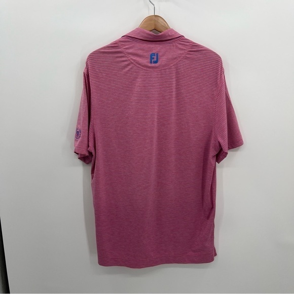 Foot Joy Pink Purple Striped Athletic Golf Polo Shoulder Logo - Picture 7 of 11